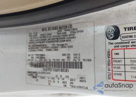 2006 Ford Fusion Se from USA, damaged, VIN 3FAFP07106R188585